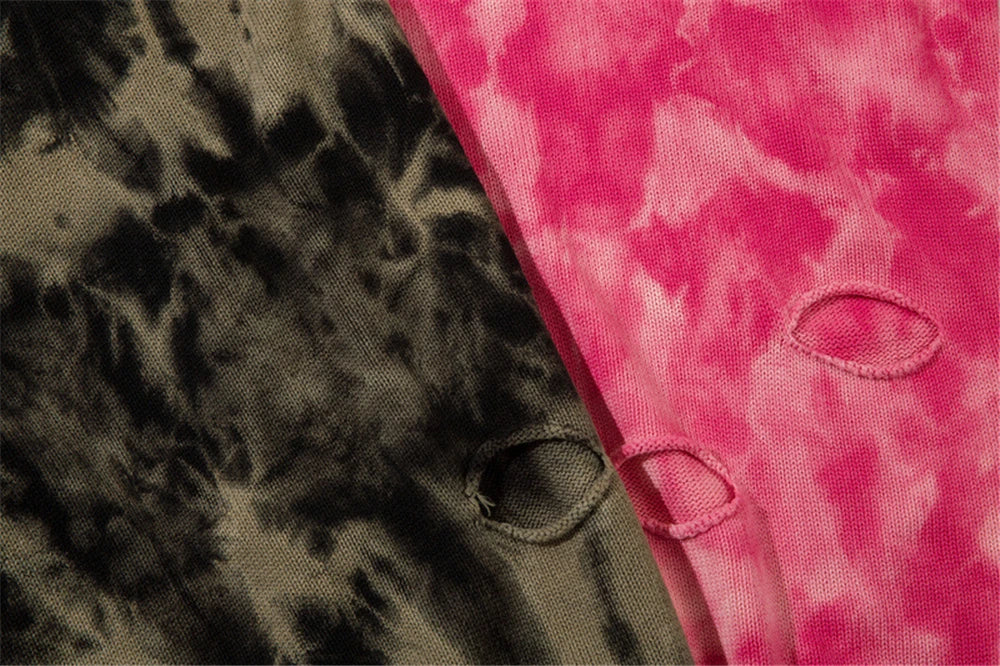 2023 Y2K Hole Knitted Sweater Hip Hop Streetwear Tie Dyed Distressed Ripped Pullover Men Harajuku Casual Knitwear Unisex Street King Limited