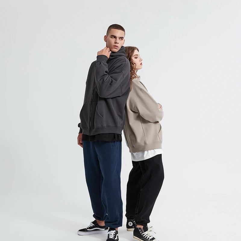 Streetwear Solid Color Ninja Zipper Hoodies Men's Fleece Turtleneck Cardigan Outdoor Oversized Hoody Plus Velvet Charge Coat Street King Limited