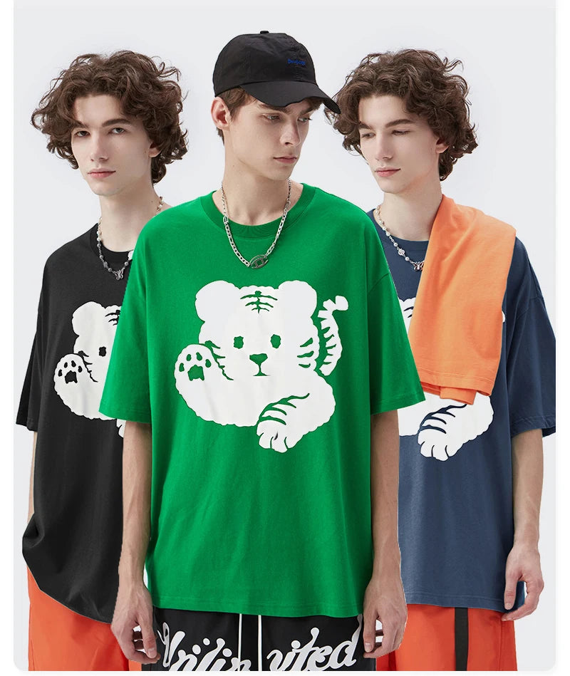 Rainbowtouches 2022 Mens T Shirts Men Tiger Print T Shirt Vintage Unisex High Street Couples Oversized Cute Pattern Men T Shirts Street King Limited