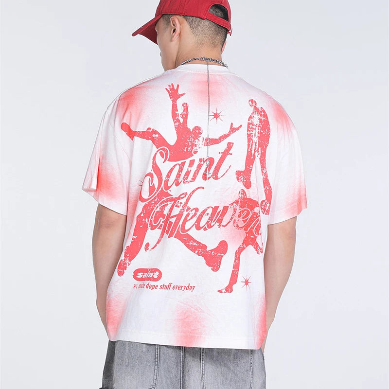 Saint T-shirts New Vintage Wash Letter Printing Chaopai High Street Men Woman Loose Casual Short Sleeve Top Tee Street King Limited