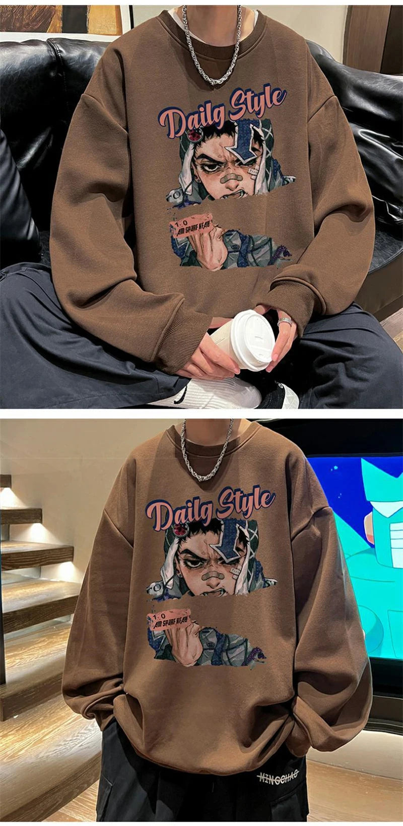 New Anime Boy Printed Men's Crewneck Sweatshirts Autumn Y2K Vintage Fleece Pullover Hoodies Streetwear Hip Hop Hoody Clothes Street King Limited