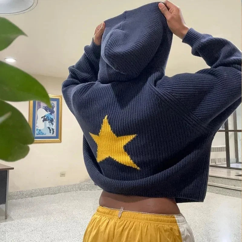 Traf-2024 Women's Sweater zssiibo Official Website Autumn and Winter New Y2K Five Star Pattern Hoodie Women's Wear Street King Limited