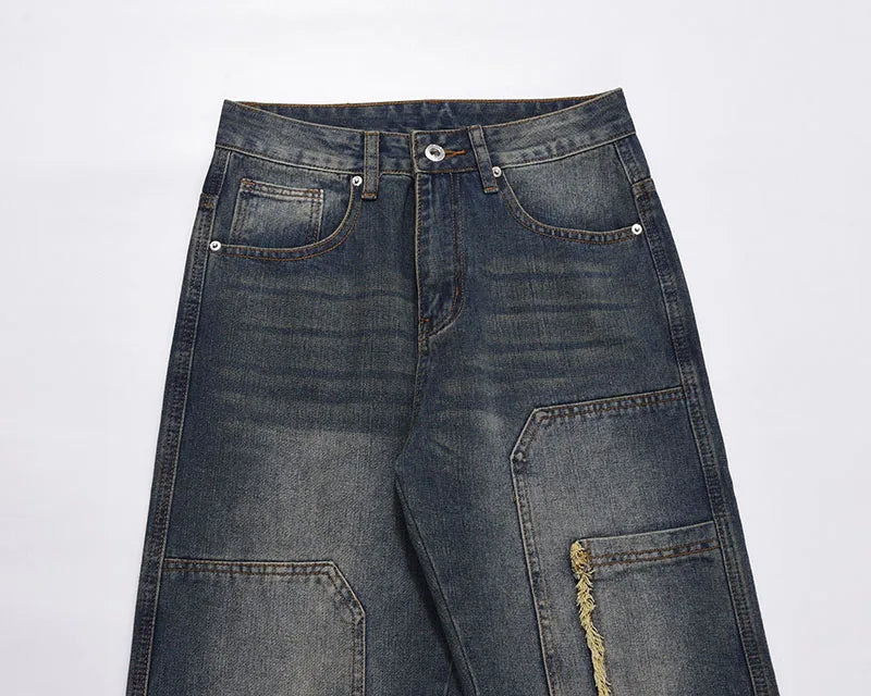 retro washed denim jeans destroyed ripped loose mens biker jeans side pocket fashion streetwear hip hop straight pants joggers unique joggers style 1205