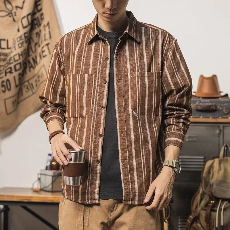 Streetwear Autumn Loose Striped Long Sleeve Shirts For Men Korean Fashion High Qu Autumn Loose Striped Long Sleeve Shirts For Men Korean Fashion High Quality Casual Shirt Y2K Streetwear Stand Collar T Shirts Fashion Sweater Jacket With Graphic Design For Men