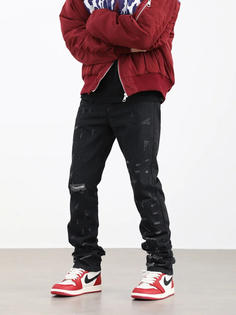 harajuku scratched ripped holes denim jeans mens zipper jeans hip hop fashion streetwear new casual straight joggers jean pants sporty tapered joggers