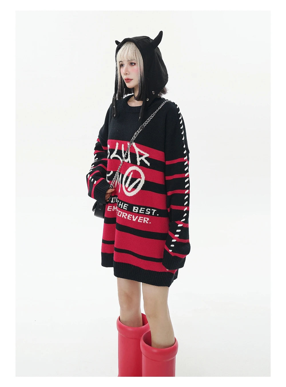 Men Striped Sweater Letter Graphic Loose Knitwear Jumper Pullover Sweaters Harajuku Hip Hop Streetwear Knitted Sweater Street King Limited