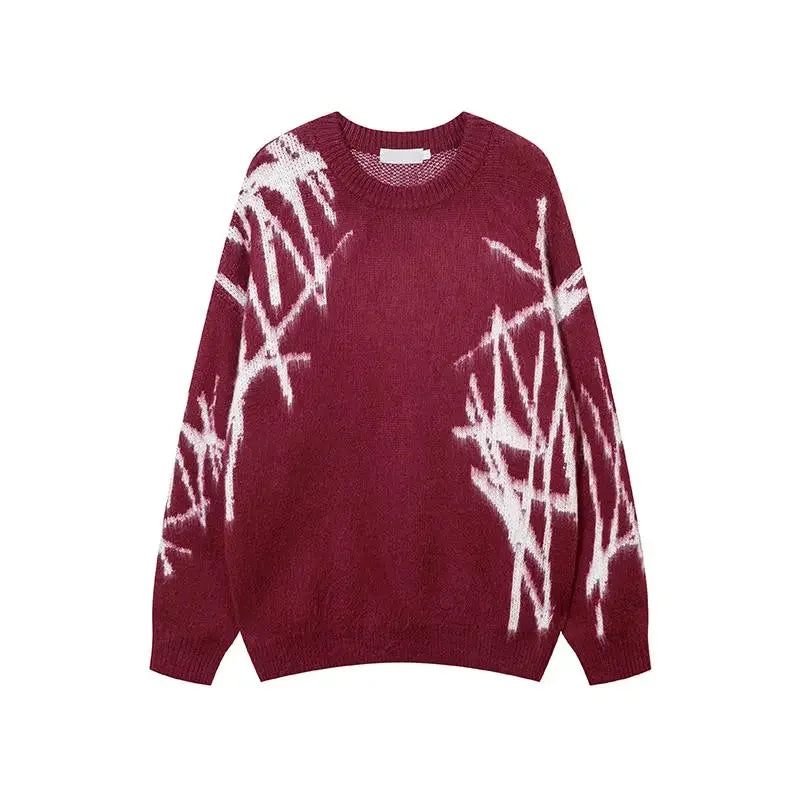 Y2k Women's Clothing Sweater Knit Jumper Round Neck Long Sleeve Oversize Streetwear Personalized Jacquard Pattern vintage Tops Street King Limited