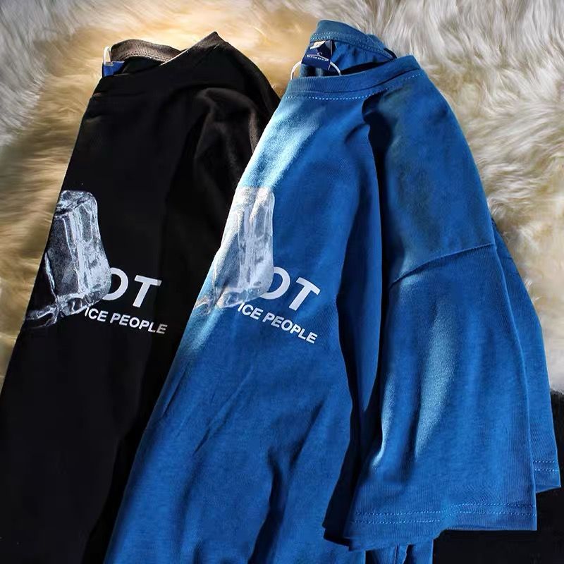Summer New Cotton American Street Trend Ice Block Print Graphic T-shirt for Men and Women Casual Loose Personality Short Sleeve Street King Limited