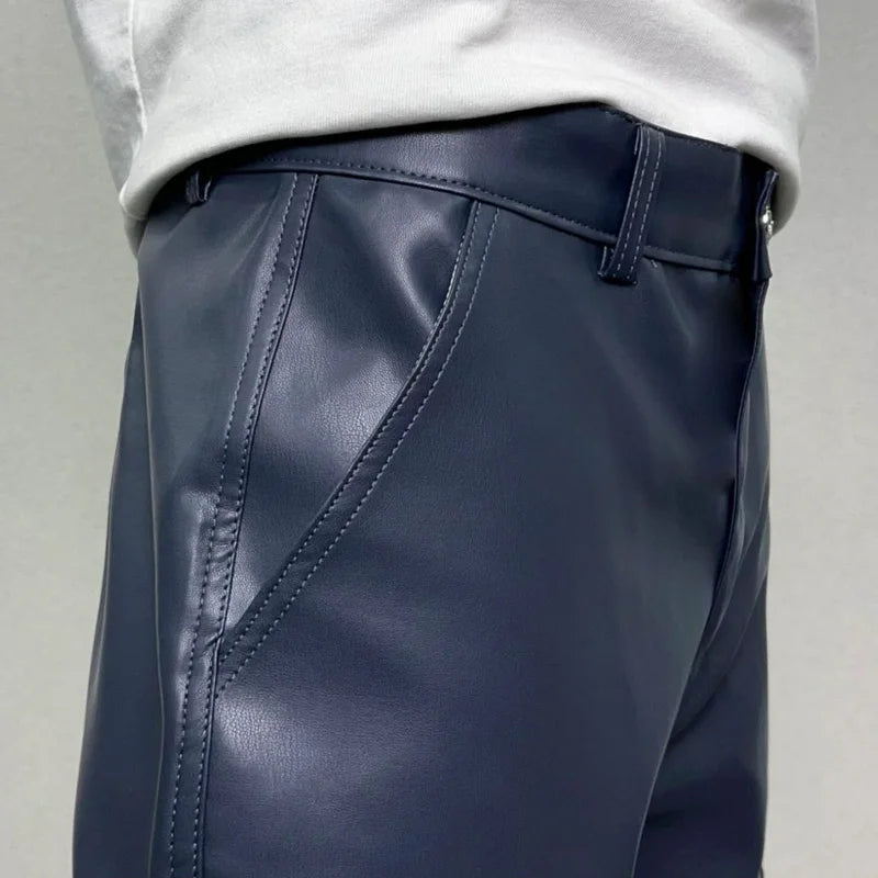 pu leather pants mens streetwear fashion hip hop vibe casual faux leather cargo flared pant men motorcycle trousers unique cargo style 2938