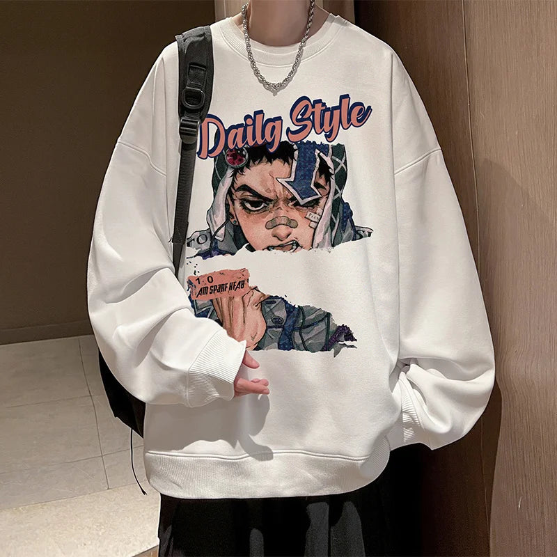 New Anime Boy Printed Men's Crewneck Sweatshirts Autumn Y2K Vintage Fleece Pullover Hoodies Streetwear Hip Hop Hoody Clothes Street King Limited