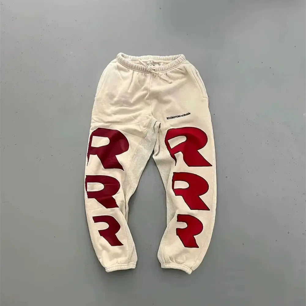 RRR123 24FW Sunshine Wash Brown Flower Grey Loose Drawstring Feet Guard Pants Street King Limited