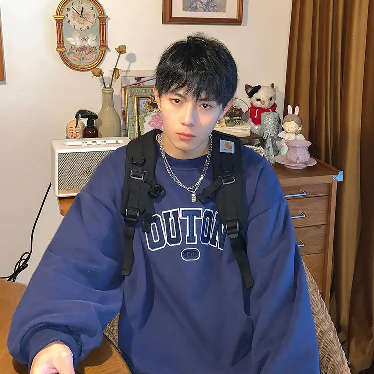 Trendy and Personalized Korean Round Neck Sweatshirt Men Spring Autumn New Y2K Thickened Trendy Brand Long-sleeved Top Jacket Street King Limited