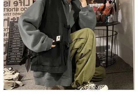 Fake two-piece coat men's ins, trendy Japanese functional workwear hooded jacket, autumn European and American retro trend tops Street King Limited