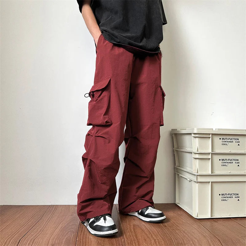 Summer Thin Pants Men Fashion Pocket Cargo Pants Men Japanese Streetwear Hip-hop Loose Straight Pants Mens Oversized Trousers Street King Limited