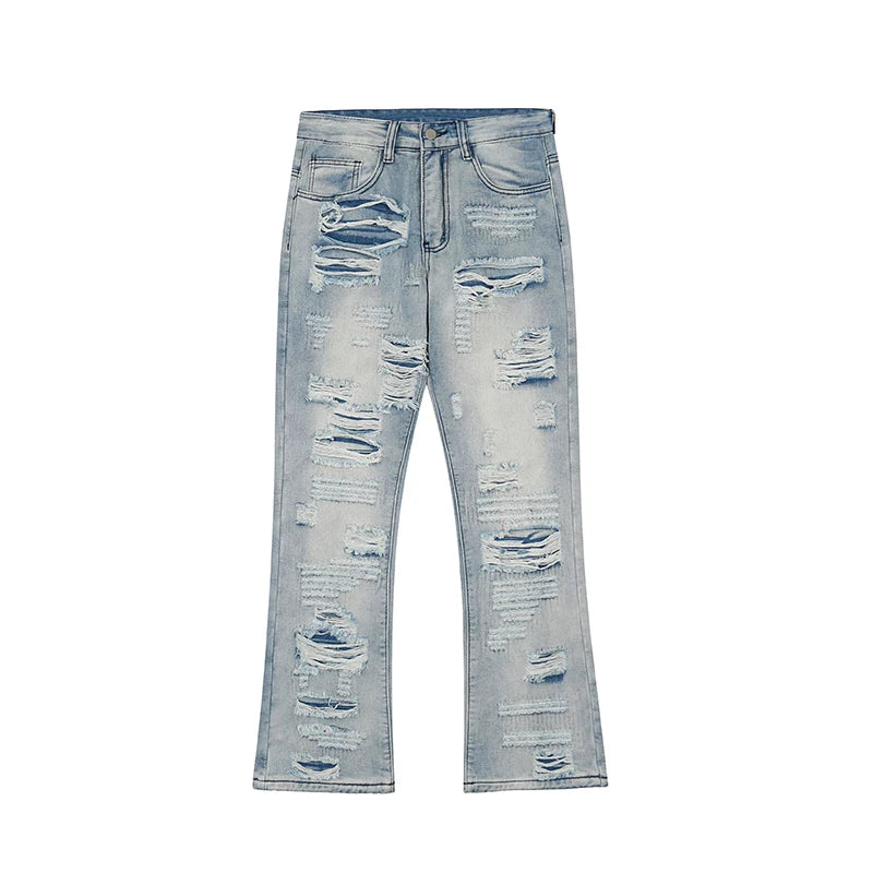 men distressed ripped destroied holes denim jean pants fashion zipper biker jeans streetwear flare pants joggers y2k men s jeans unique joggers style 2794