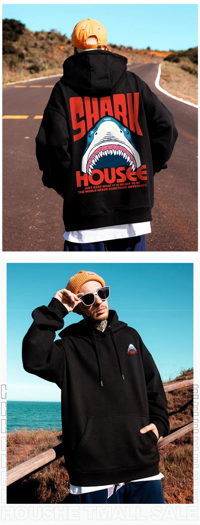 New in Anime Shark Graphic Printed Hooded Sweatshirts Men Hip Hop Fashion Pullover Hoodies Y2K Streetwear Loose Fleece Hoody Street King Limited