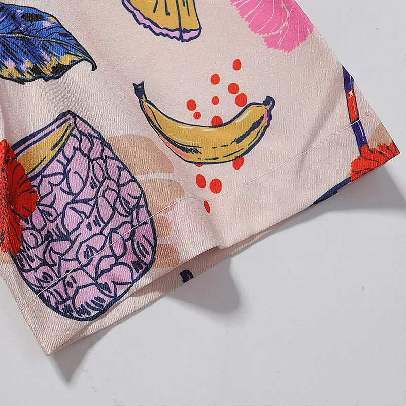 Men's Summer Short Sleeve Printed Shirt Tropical Leaf Fruit Pattern Stylish Harajuku Blouse Holiday Beach Style Tops Unisex New Street King Limited