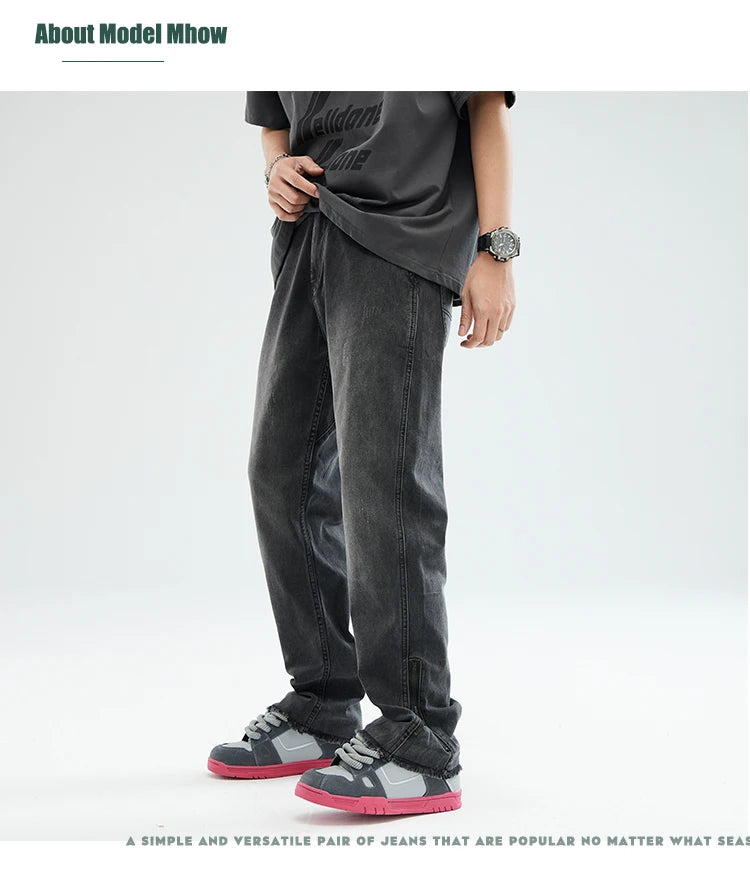 men streetwear hem zipper plus size distressed retro fashion loose casual denim pants jeans cityboy jeans trousers 28 40 unique jeans style 2609