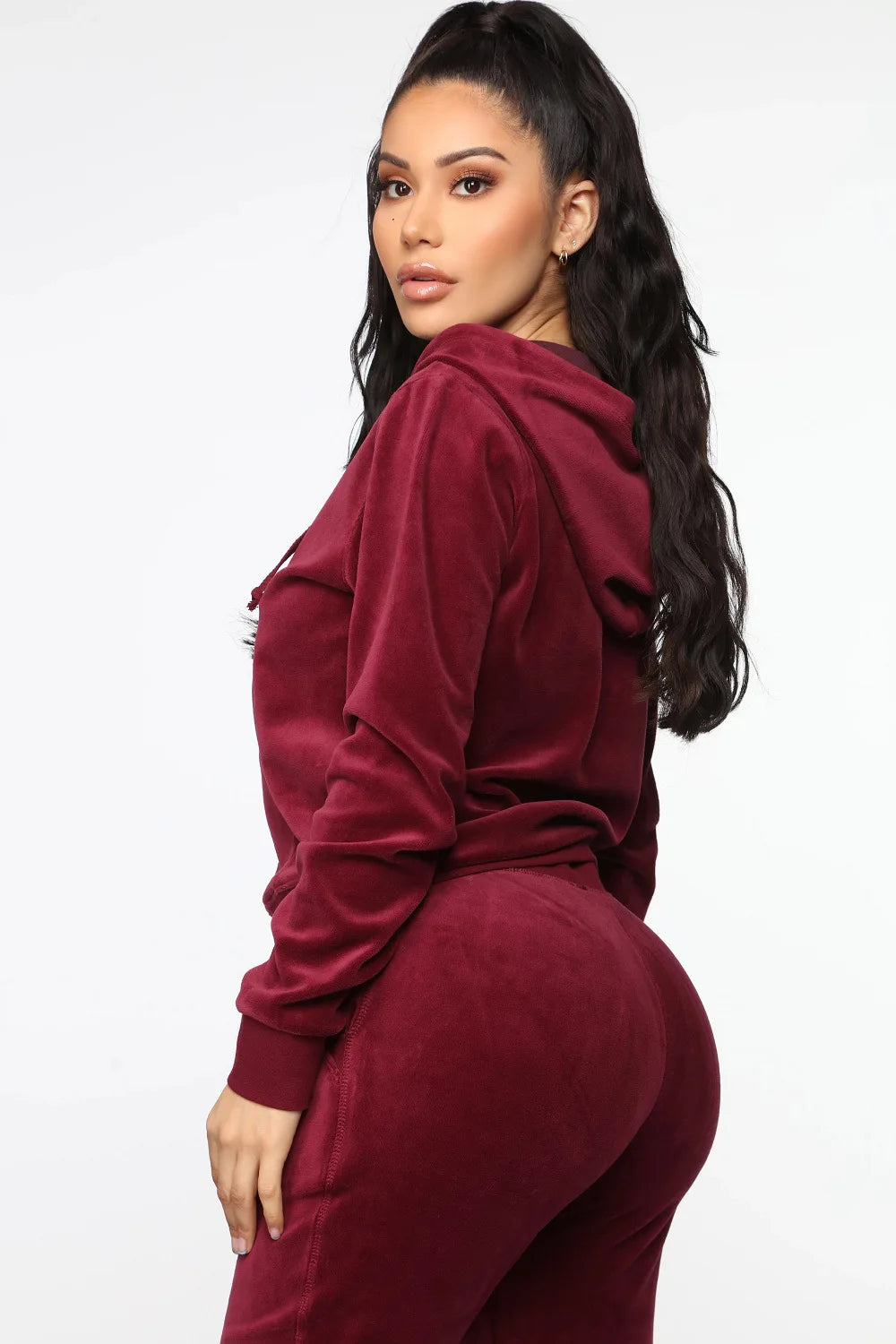 Women's Velvet Hooded Zipper Sweater Elastic Waist Trousers Two-piece Set Fashion Personality Trend Clothing Two-piece Slim Suit Street King Limited