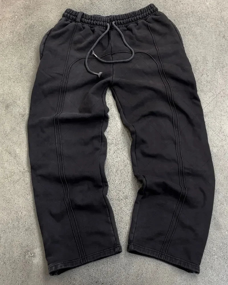 2024 high street trendy straight casual pants american harajuku retro splicing oversized sweatpants men personalized streetwear unique joggers style 1290