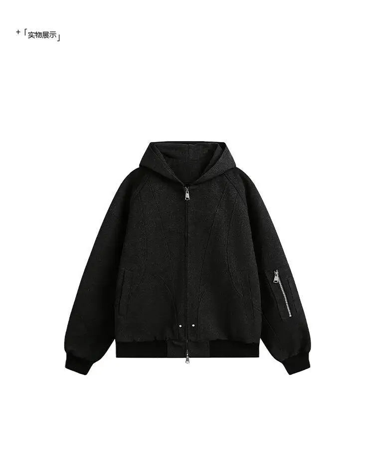 spring autumn hood bomber jacket men streetwear fashion loose casual hooded short cargo jacket cityboy coat outerwear unique cargo style 253
