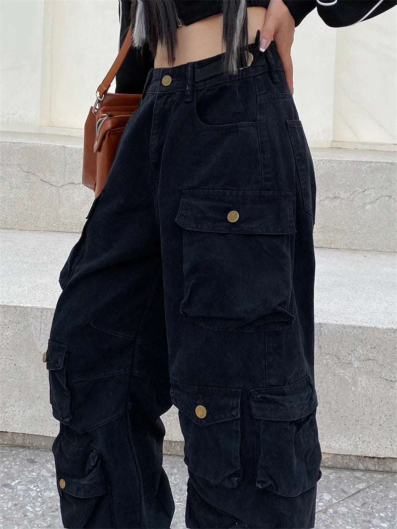 unisex hip hop pants retro cargo pant streetwear multi pockets zipper harajuku joggers new casual loose straight baggy trousers unique joggers style 1057
