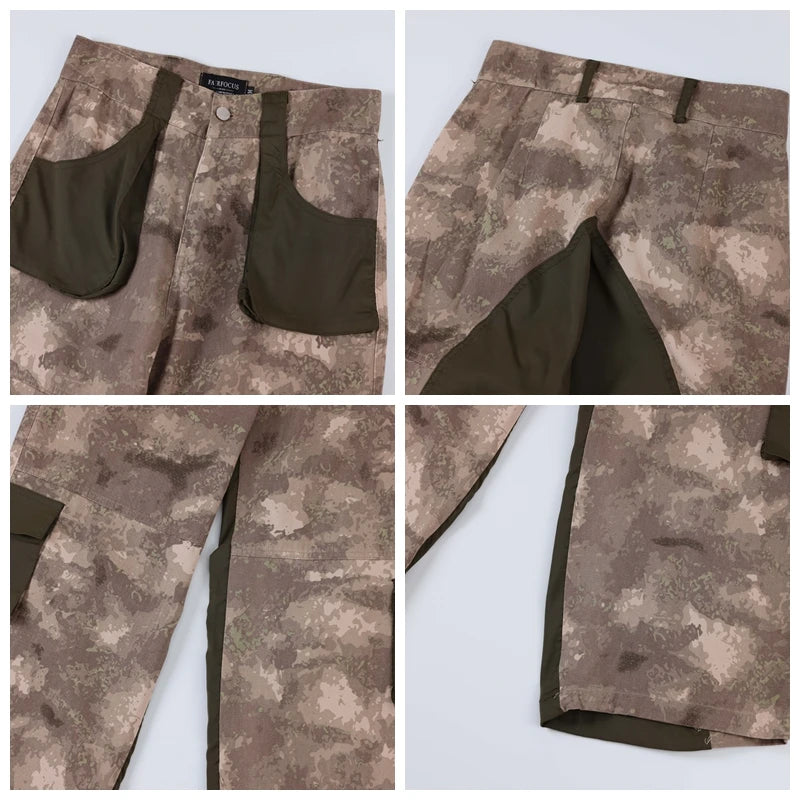 vintage camouflage denim jean street wear functioncan patches casual jeans pants mens baggy straight leg camou jeans overalls unique jeans style 1989