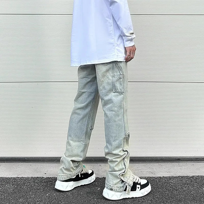 y2k side buckle washed cleanfit baggy pencil jeansfor men streetwear vibe style pantalones hombre loose casual denim trousers unique jeans style 1459