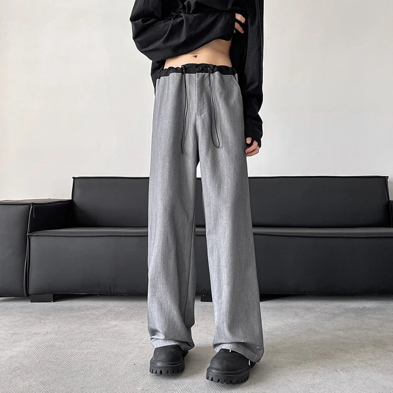 blue gray black elastic waist suit pants men fashion society pants korean loose straight casual pants mens office trousers unique default style 1133
