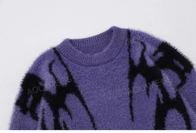 Men Sweater Harajuku High Street Winter Warm Knitted Coat Oversized Thorn Pattern Top Loose Gothic Punk Pullover Street King Limited