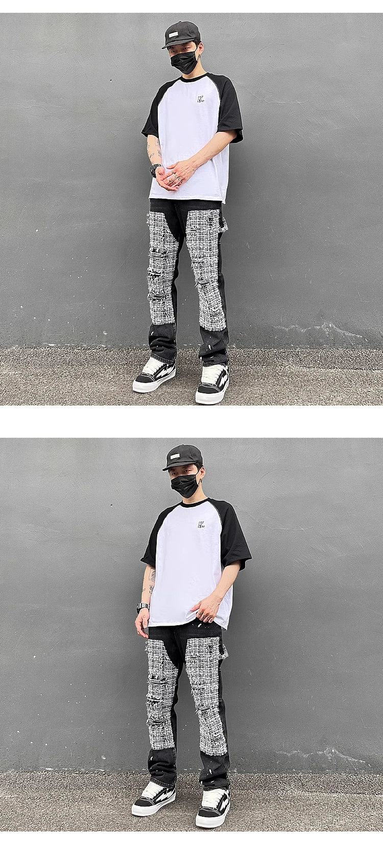 ripped holes patchwork denim jeans mens high street zipper straight jeans hip hop streetwear casual loose joggers jeans pants unique joggers style 1615