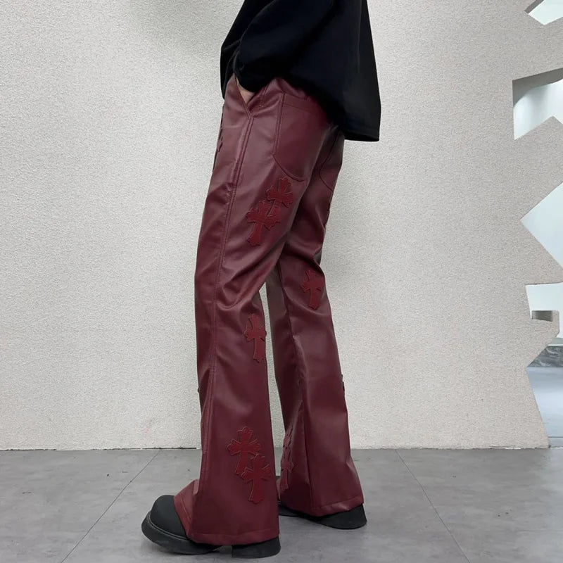 pu leather pants men streetwear fashion hip hop punk gothic vibe casual faux leather pant man boyfriend motorcycle trousers unique default style 2904