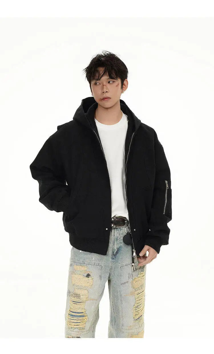 spring autumn hood bomber jacket men streetwear fashion loose casual hooded short cargo jacket cityboy coat outerwear unique cargo style 250