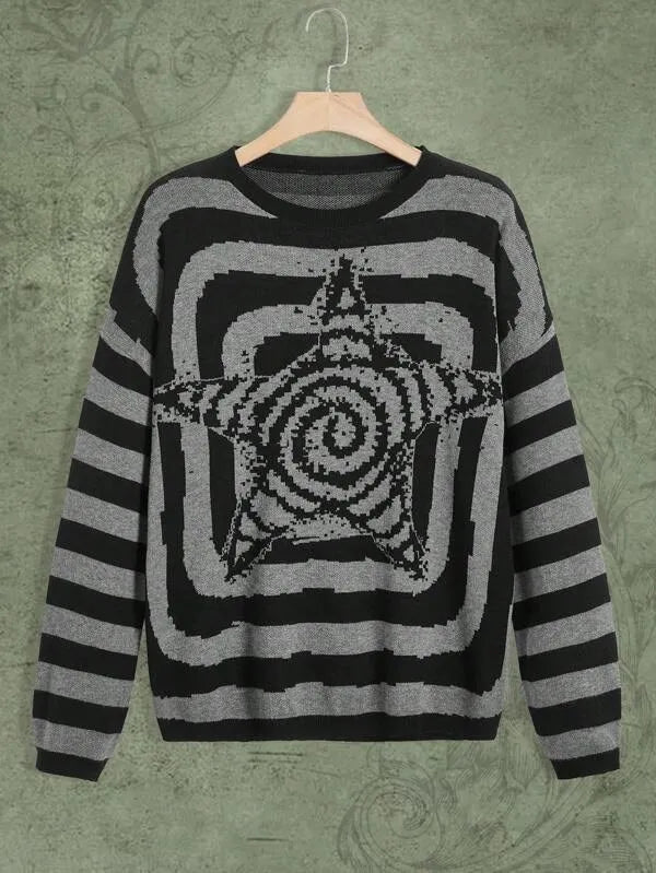 Y2K Women's Sweater Clothing Vintage Knitted Wool Sweater Jumper Round Neck Stripe High Neck Round Neck Long Sleeve Clothing Top Street King Limited