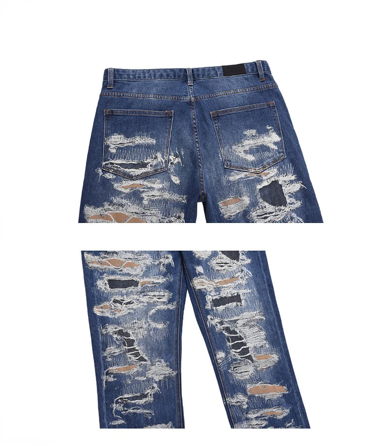 retro washed 3d printed fake distressed jeans hip hop denim pants streetwear jean pants mens harajuku cotton trousers joggers unique joggers style 2877
