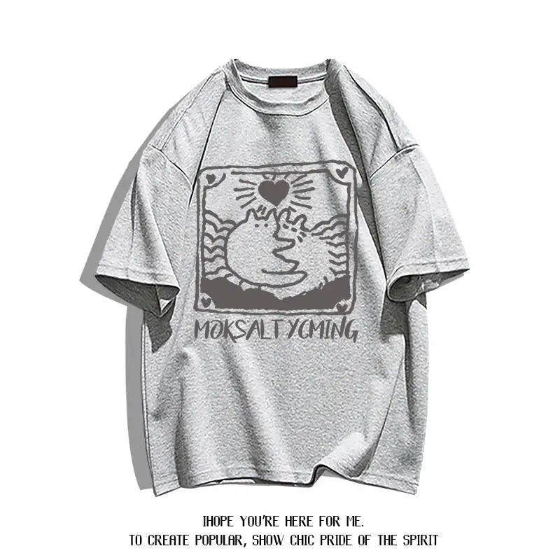 Summer fashion brand pure cotton fashion creative casual fun cat print student party men's and women's short-sleeved T-shirt ins Street King Limited