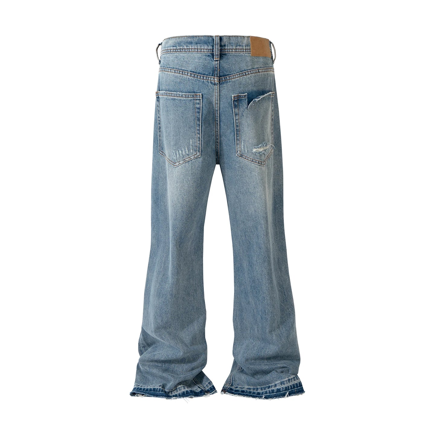 Burn Damaged Mud Dyed Washed Blue Micro Flared Jeans for Men Hip Hop Hole Distressed Baggy Denim Trousers Oversiozed Cargos Street King Limited
