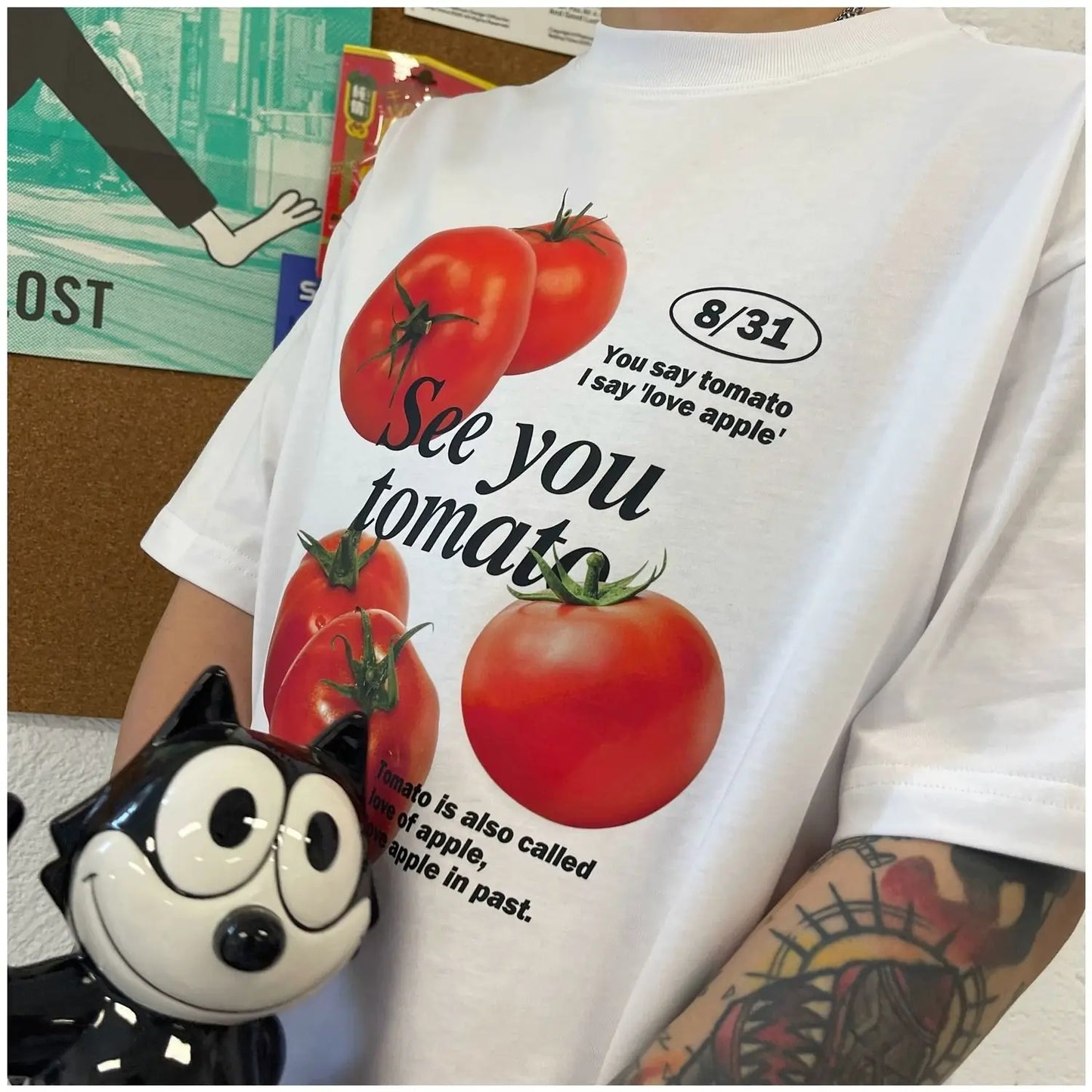 Tomato print pure cotton short-sleeved T-shirt, fun and cute men and women niche fashion brand Korean style college style top Street King Limited