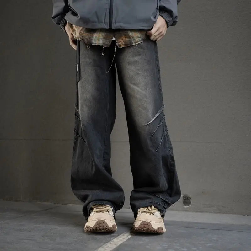 hip hop american trend retro straight leg washed denim jeans spring and autumn high street couple loose wide leg casual pants urban skinny jeans