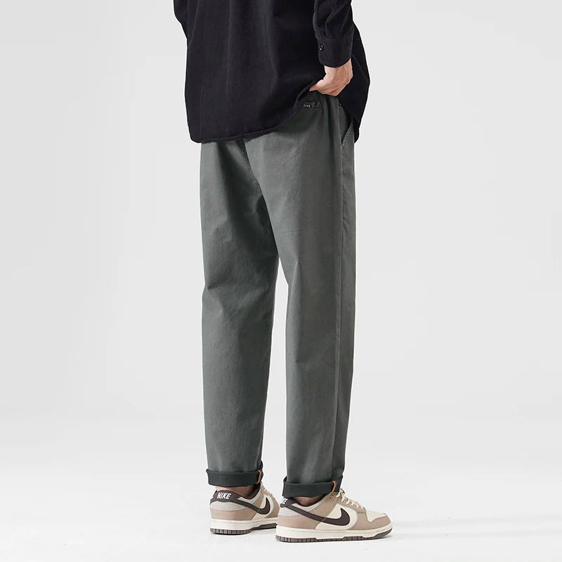 japanese casual pants mens spring autumn loose fashion solid color simple elastic waist sports pants man harem trousers clean everyday pants