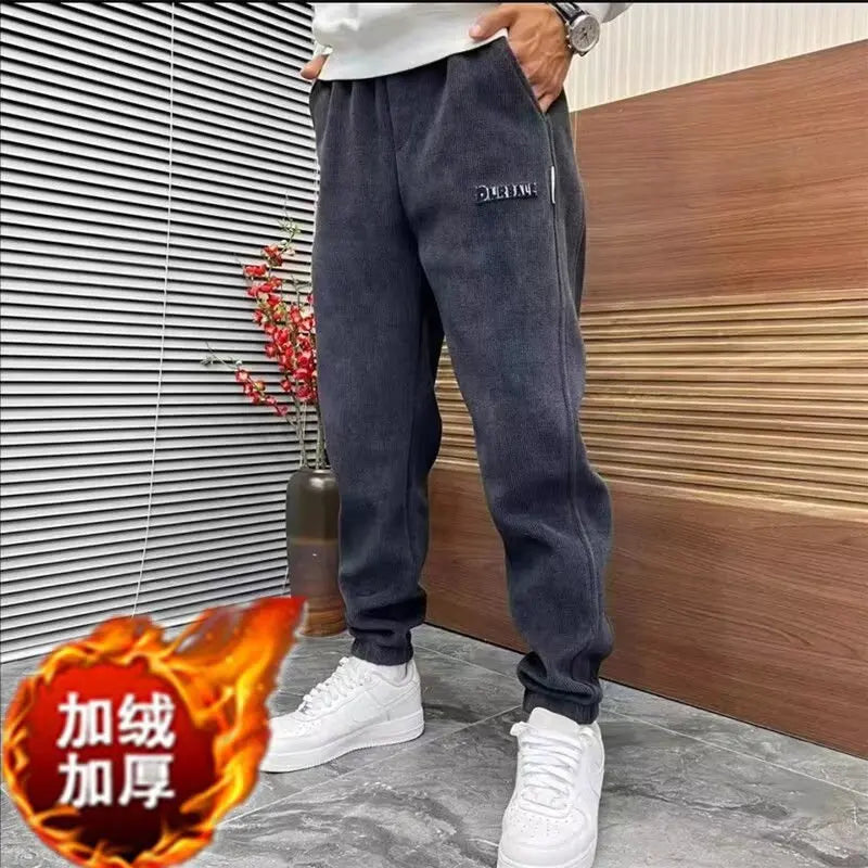 Trendy Loose-Fit Corduroy Harem Pants Fashionable Versatile Fleece-Lined Sports Ankle Pants Autumn/Winter Men's Casual Pants Street King Limited