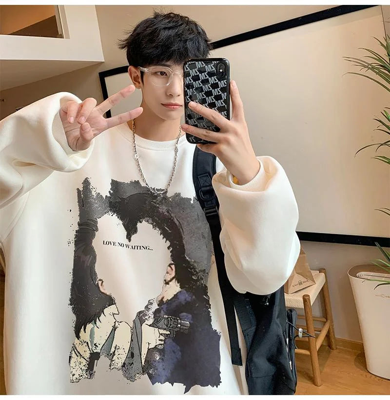 Men's Oversized Love No Watting Letter Graphic Sweatshirts 2025 Korean Fashions Sudaderas para Hombres Streetwear Y2K Hoodies Street King Limited