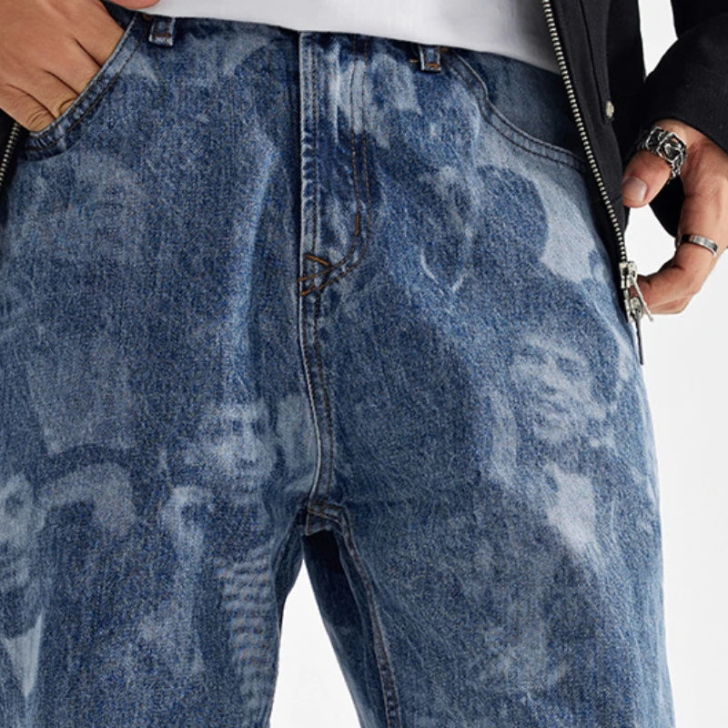 designer human printed denim jeans mens new casual zipper straight hip hop jeans streetwear baggy pants joggers graphic jeans unique joggers style 5145