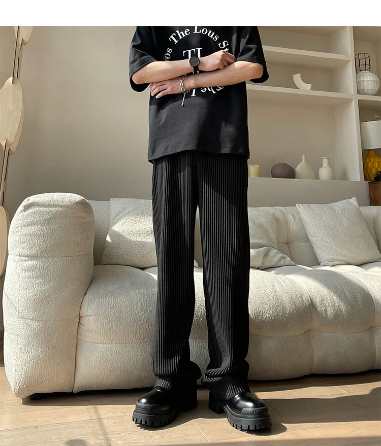 Summer Pleated Pants Men Oversized Fashion Casual Ice Silk Pants Men Streetwear Hip Hop Loose Wide Leg Pants Mens Trousers S-2XL Street King Limited