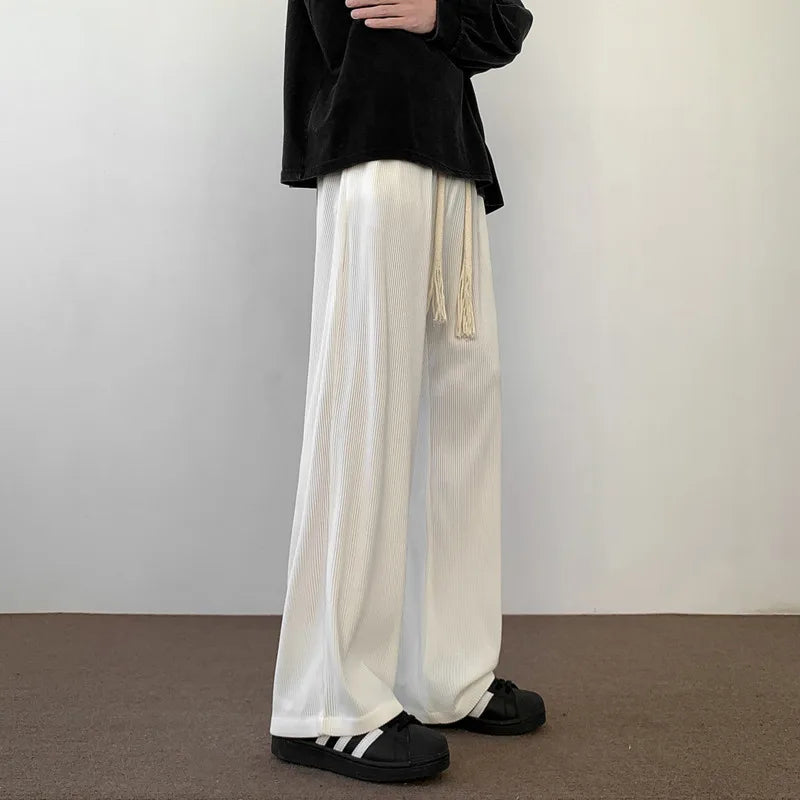 Green Pleated Pants Men Oversized Fashion Casual Wide Leg Pants Men Japanese Streetwear Loose Ice Silk Pants Men Trousers M-2XL Street King Limited
