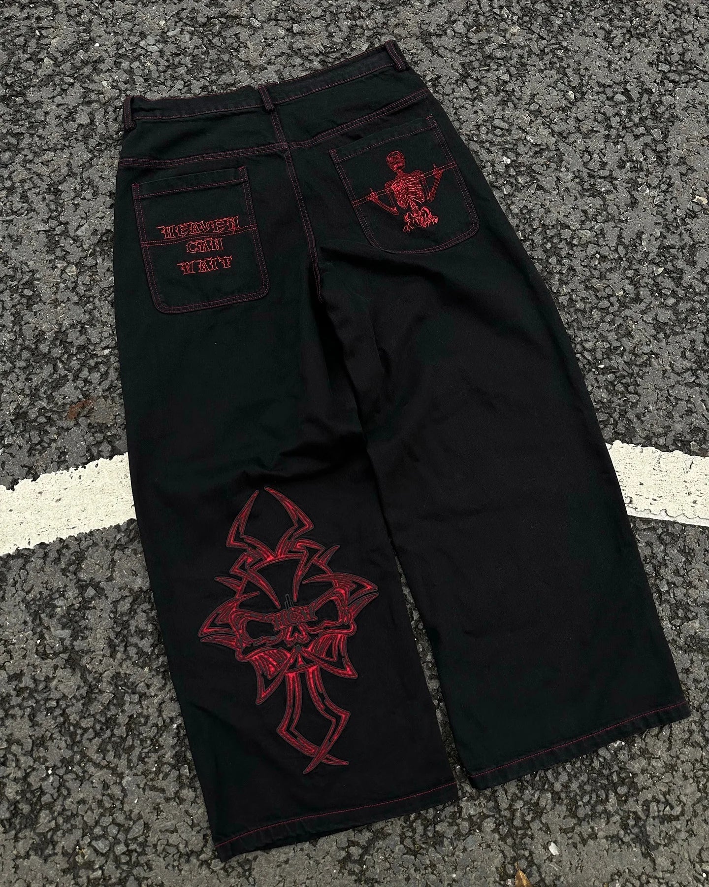 Y2K Retro American Personality Design Fashionable Loose Straight Jeans Men Street Hip-hop Harajuku All-match Floor Mopping Pants Street King Limited