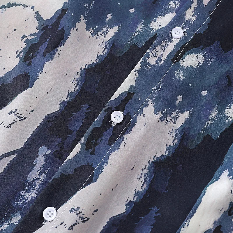 Streetwear Men's Abstract Brush Stroke Graffiti Printed Shirts Autumn High Sense Lapel Button Long Sleeve Shirt Men and Women Street King Limited