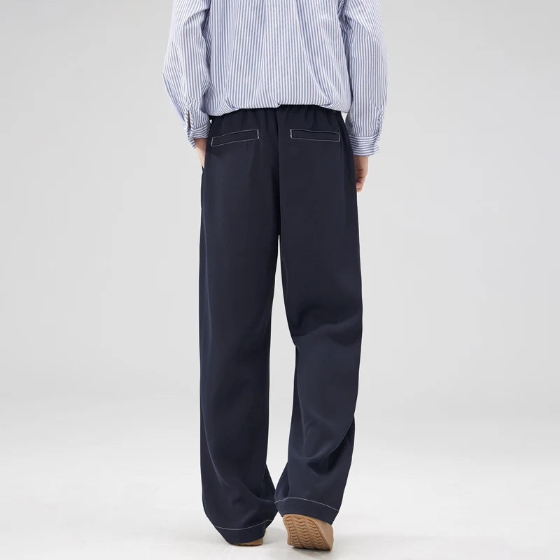 men bright line elastic waist streetwear fashion loose casual plus size straight suit pants work man business trousers relaxed fit trousers