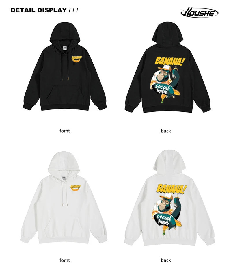 Cartoon Gorilla Banana Graphic Men's Hoodies Autumn Oversized Hip Hop Fashion Hooded Sweatshirts Harajuku Male Casual Y2K Hoodie Street King Limited