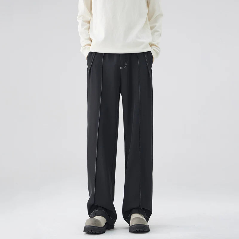 men bright line elastic waist streetwear fashion loose casual plus size straight suit pants work man business trousers clean everyday pants